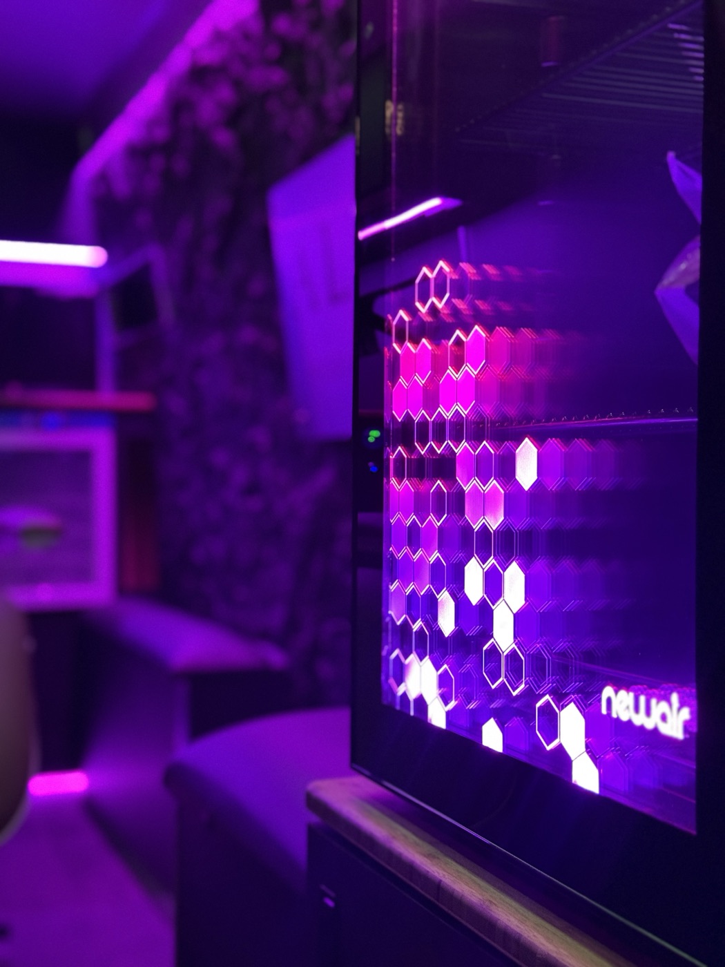 Lit skincare refrigerator inside the treatment van