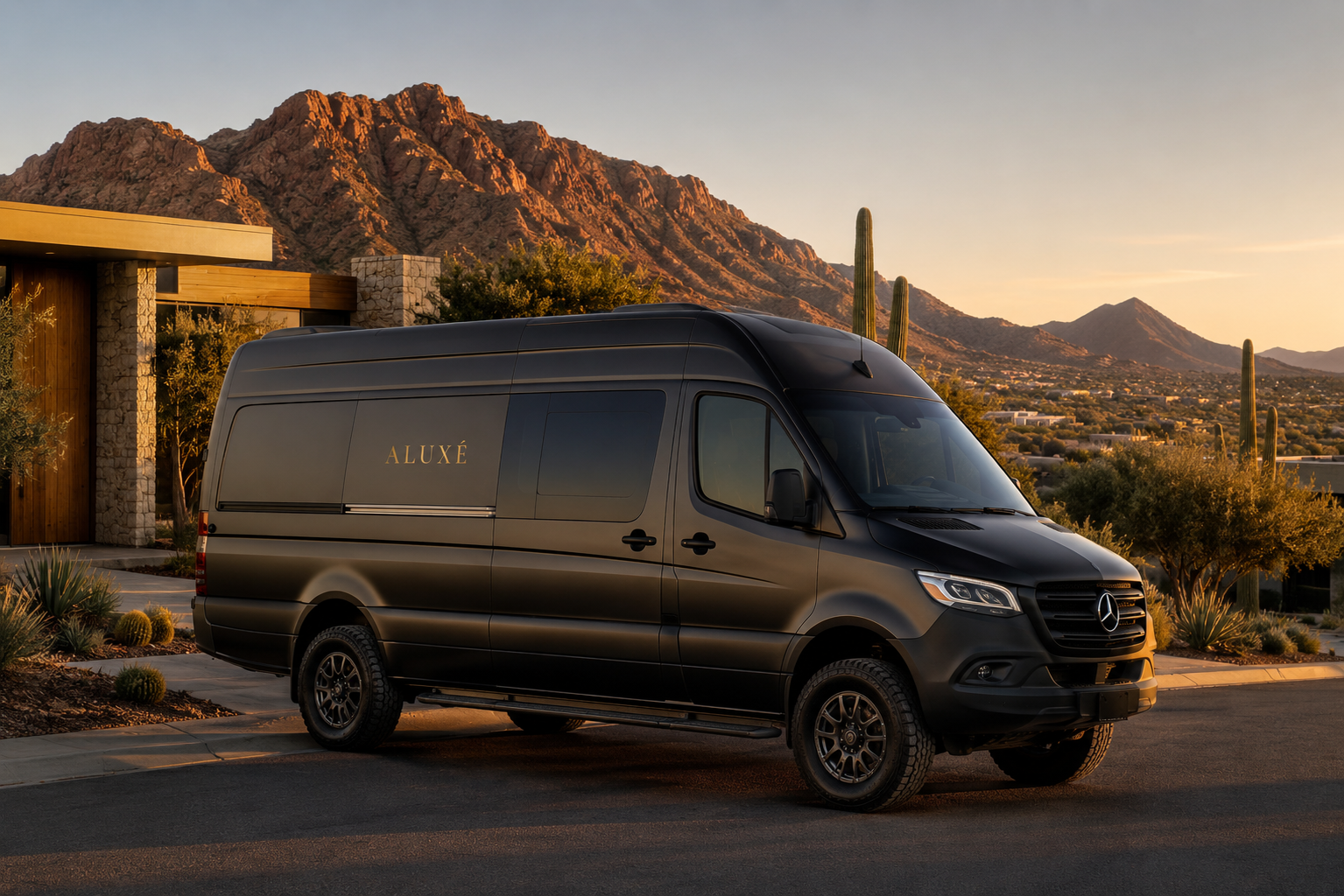 ALUXÉ van at a Scottsdale residence at sunset